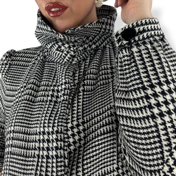 90's black white houndstooth wool blend cropped high neck light jacket - Picture 2 of 16